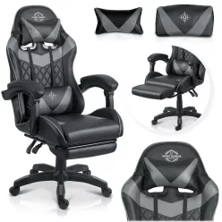   Gamer szék, Sofotel Draknor II, fekete-szürke, 36–46 cm ülésmagasság, lábtartós, dönthető, derék- és fejpárnával, 150 kg teherbírás