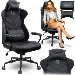   Irodai szék, Sofotel Verona, fekete, 41–48 cm ülésmagasság, hintafunkció, gázliftes magasságállítás, műbőr kárpit, gumírozott kerekek, fém talp, deréktámasz és fejpárna, 120 kg teherbírás