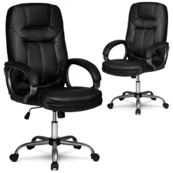   Irodai szék, Sofotel 355, fekete, 109–116 cm, bőr kárpit, ergonomikus, dönthető, állítható magasság, gumírozott kerekek, 120 kg teherbírás