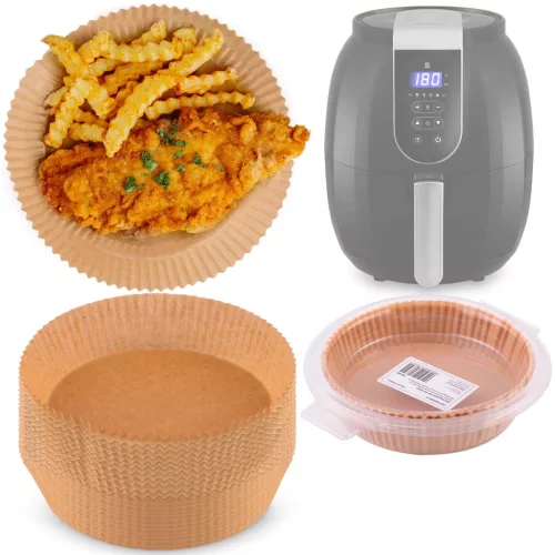 Sütőpapír Air Fryer forrólevegős sütőhöz, Berdsen, 16 cm, 20 db, natúr barna, hőálló kivitel, tapadásmentes, kör alakú