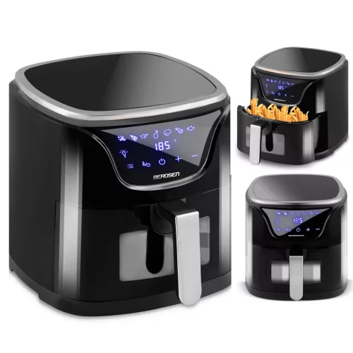 Air Fryer forrólevegős sütő, Berdsen BD-652, 5 l, ezüst/fekete, olaj nélküli sütés, hőszigetelést biztosító ház, nem igényel sütőpapírt, 1500 W