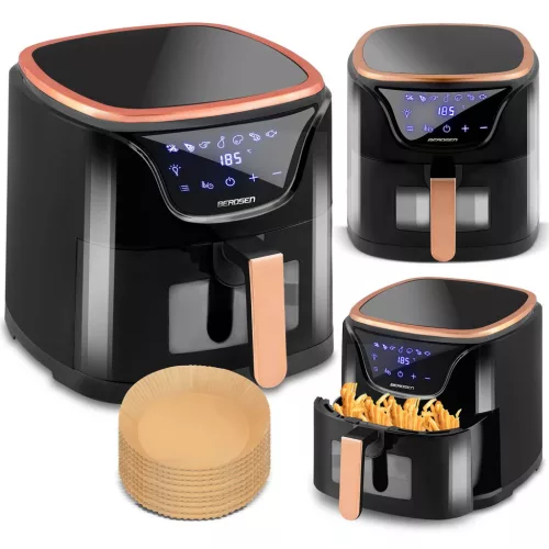 Air Fryer forrólevegős sütő, Berdsen BD-652, 5 l, arany/fekete, olaj nélküli sütés, hőszigetelést biztosító ház, nem igényel sütőpapírt, 1500 W