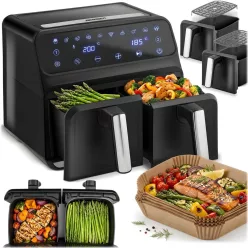   Air Fryer forrólevegős sütő, Berdsen BD-653, 8 l, ezüst/fekete, olaj nélküli sütés, hőszigetelést biztosító ház, rozsdamentes tálca, 1700 W