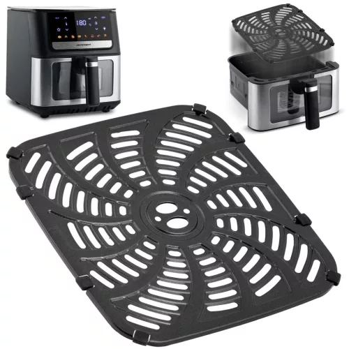 Rácsos tálca Berdsen BD-655 és BD-662 típusú Air Fryer forrólevegős sütőhöz, rozsdamentes, tapadásmentes, 24 x 22,5 cm