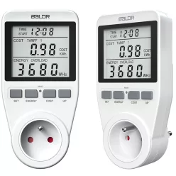   Baldr BD-990 egyfázisú fogyasztásmérő, fehér, LCD kijelző, valós idejű fogyasztásmérés, feszültség- és áramkijelzés, energiatakarékos működés