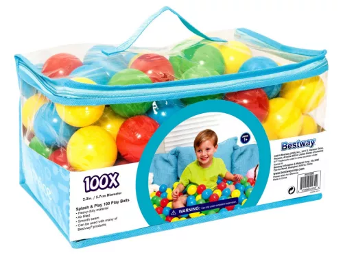BESTWAY játéklabda szett, 100 darab, vegyes színek, puha műanyag, beltéri és kültéri használatra (52027)