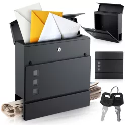   Postaláda, Humberg HM-863, antracit, 37 x 37 x 10,5 cm, galvanizált acél, porszórt, újságtartóval, csillapított ajtó, cilinderzár, 2 kulccsal