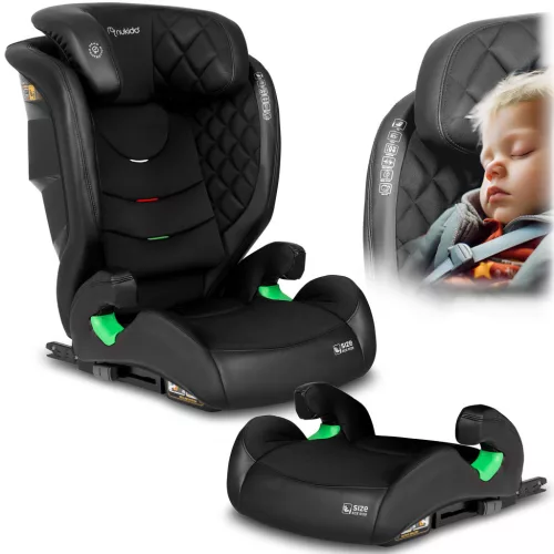 Autósülés, Nukido Louis, fekete, 15–36 kg / 100–150 cm, Isofix, i-Size (ECE R129), 12 fokozatú fejtámla, 2 fokozatú döntés, mosható huzat, oldalsó védelem