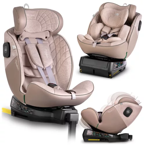 Autósülés, Nukido Aero Line, bézs, 0-36 kg / 40–150 cm, Isofix, i-Size (ECE R129) 360°-ban forgatható, SIP oldalsó ütközésvédelem, 5 pontos övrendszer