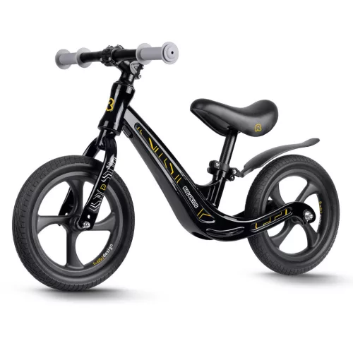 Kétkerekű futóbicikli, Ricokids Funnu, fekete, magnézium váz, EVA habkerekek 29 cm, állítható ülésmagasság 35-42 cm, gumírozott markolatok ütközőkkel, könnyű (TE760500)