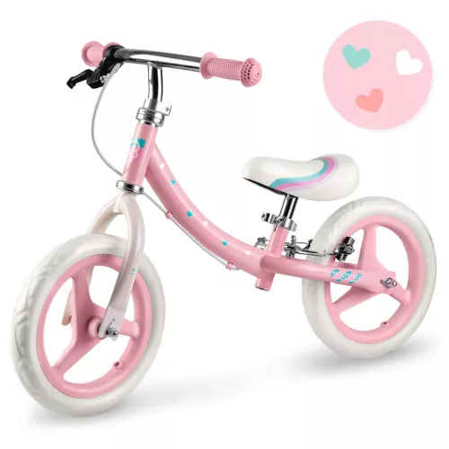 Kétkerekű futóbicikli, Ricokids Fun Adventure, rózsaszín, acél váz, EVA hab kerekek 29 cm, állítható ülésmagasság 32-42 cm, hátsó fék, ultrakönnyű (TE760801)