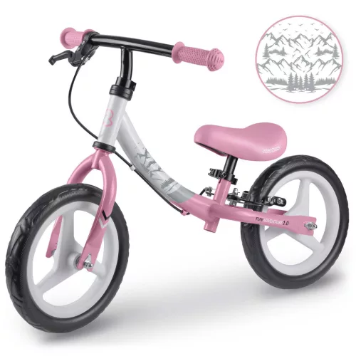 Kétkerekű futóbicikli, Ricokids Fun Adventure, pink, acél váz, EVA hab kerekek 29 cm, állítható ülésmagasság 32-42 cm, hátsó fék, ultrakönnyű (TE760803)