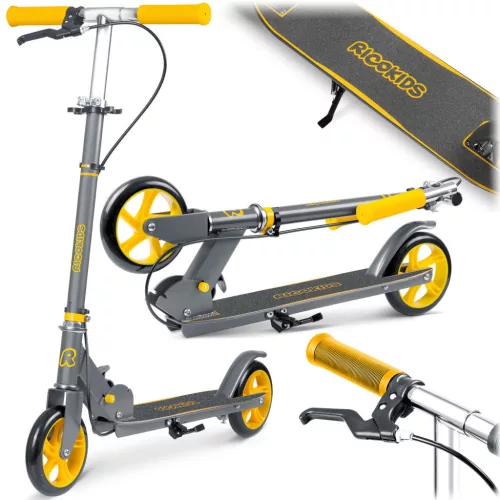 Gyerek roller, Ricokids Kodi, narancssárga, 14,5 cm PU kerekek, összecsukható, állítható kormány, kézifék és lábfék, ABEC-7 csapágy, 3–8 éveseknek, max. 50 kg