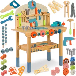   Fa játékasztal, Ricokids RK-876, gyerek munkapad szerszámkészlettel, Montessori ihletésű, készségfejlesztő (TE787600)