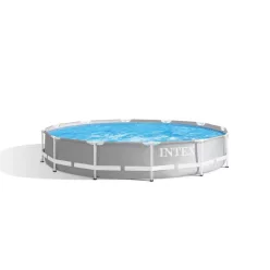   INTEX MetalPrism Set kör alakú medence szett 366 x 76 cm, 2m³ papírszűrős vízforgató rendszerrel, Hydro Aeration befúvóval, 6503 literes, szürke (26712)