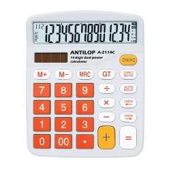   Számológép asztali 14 számjegy nagy, döntött kijelző narancs gombok fehér száml, ap Antilop A-2114C