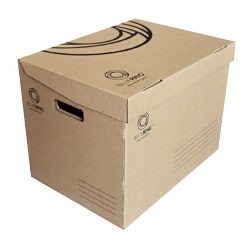   Archiváló konténer karton doboz fedeles 42x31x32cm, felfelé nyíló tetővel (kívül záródó) Bluering® barna