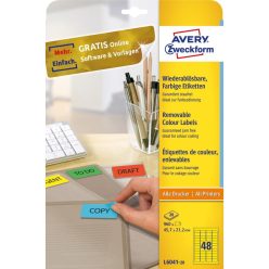   Etikett címke, 45,7 x21,2mm, univerzális visszaszedhető, 48 címke/ív, 20 ív/doboz, Avery sárga
