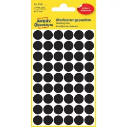   Etikett címke, o12mm, jelölésre, 54 címke/ív, 5 ív/doboz, Avery fekete