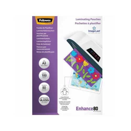 Lamináló fólia, A3, 80 mikron, fényes, 100 db/doboz, Fellowes®