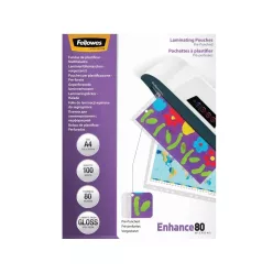   Lamináló fólia, A4, 80 mikron, lefűzhető, fényes, 100 db/csom Fellowes