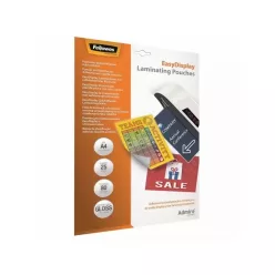   Lamináló fólia, A4, 80 mikron, fényes, öntapadó hátlappal, 25 db/csomag, Fellowes®
