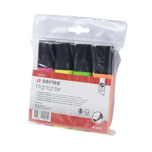 Szövegkiemelő készlet 1-5mm, vágott hegyű, lapos test, A-Series 4 klf. szín