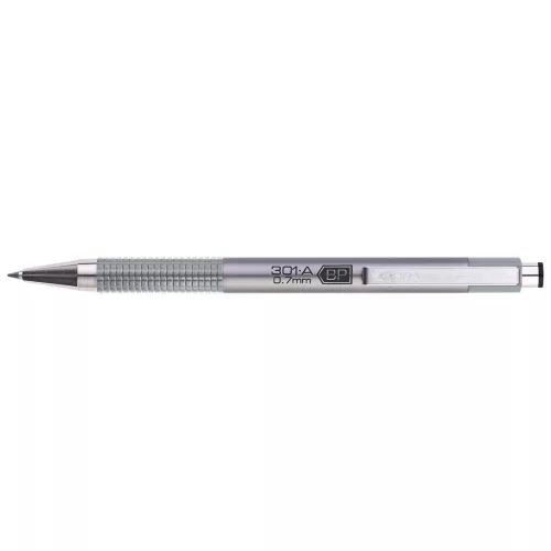 Golyóstoll 0,7mm, metál ezüst test, Zebra F-301A, írásszín kék