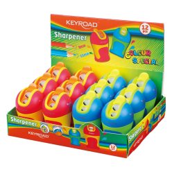   Hegyező 2 lyukú tartályos, fedeles, ceruzahegy gömbölyítő 12 db/display Keyroad Colour Special vegyes színek
