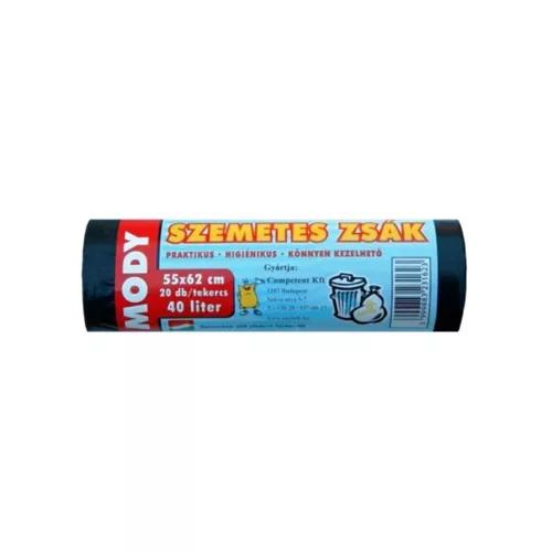 Szemeteszsák 40 liter 55 x 62 cm erősített 20 db/tekercs fekete