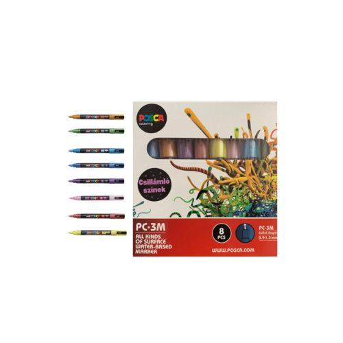 Dekormarker 0,9-1,3mm, Uni Posca PC-3M 8 db-os készlet, csillámló