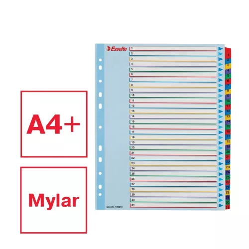 Elválasztólap, A4, Maxi regiszteres 1-31 laminált karton előlap 100210 Esselte