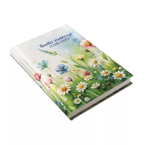 Tanítói zsebkönyv A5, műbőr 145mmx205mm, fehér lapokkal virágok 2026/2027 Realsystem