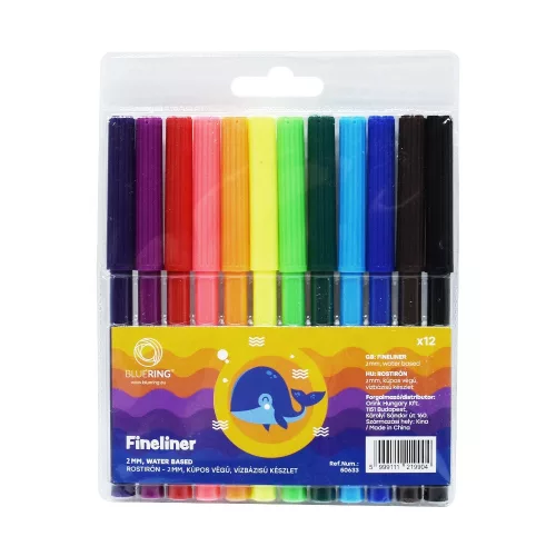 Rostirón kúpos végű filctoll készlet, vízbázisú, 1mm, Bluering®, 12 klf. szín, 