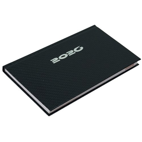 Zsebnaptár fekvő Carbon, fehér lapokkal kék Realsystem 2026.