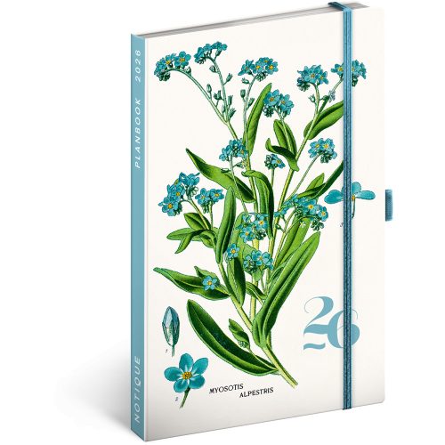 Keménytáblás notesz krémszínű lapokkal leszorító gumiszalaggal Herbarium 130x210mm, Presco