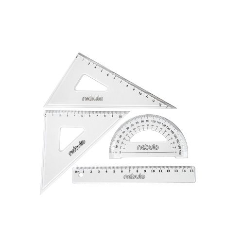 Vonalzókészlet, 15 cm egyenes vonalzó, szögmérő, 45° 13 cm és 60° 18 cm háromszög vonalzó, 4 db/bliszter Educa