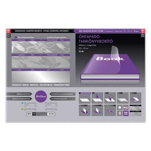 Tankönyvborító öntapadó, 50x33cm, 10 ív/csomag, Ars Una, virágmintás