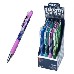   Golyóstoll nyomógombos 0,7mm Vinson Wood 108 vegyes test displ 24 db/display