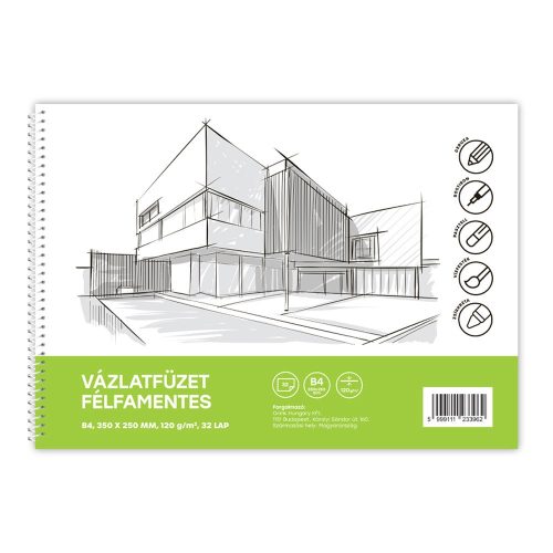 Vázlatfüzet FÉLFAMENTES B/4 32 lap 120gr. Bluering