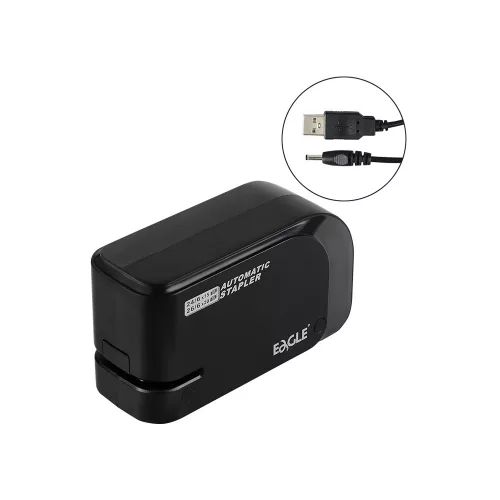 Tűzőgép elektromos 20lap, 24/6 és 26/6  elemmel és USB kábelel is működtethető fekete EAGLE EG-1610