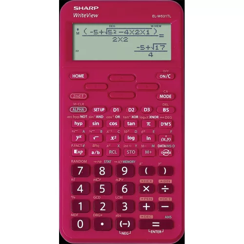 Számológép tudományos 420 funkciós 10+2 digites 4 soros napalemes Sharp ELW531TLBRD piros