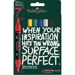   Akril marker készlet, kétvégű MULTIMARK alapszínek Faber-Castell fehér, sárga, eperpiros, zöld, kék, fekete 6klf. szín