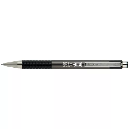 Golyóstoll 0,7mm, metál antracit test, Zebra F-301A, írásszín kék
