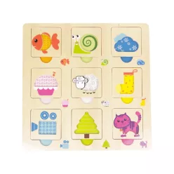 Állatok fa keretes 9 darabos puzzle