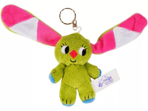 Kockásfülű nyúl álló kulcstartó plüssfigura - 9 cm