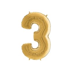 Héliumos fólia lufi, 3-as szám, 65 cm, arany
