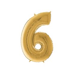 Héliumos fólia lufi, 6-os szám, 65 cm, arany