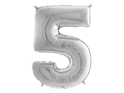 Héliumos fólia lufi, 5-ös szám, 65 cm, ezüst