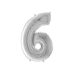 Héliumos fólia lufi, 6-os szám, 65 cm, ezüst